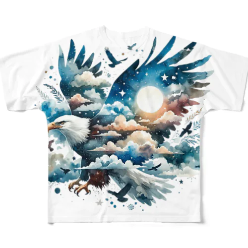 夜空を駆けるタカ All-Over Print T-Shirt