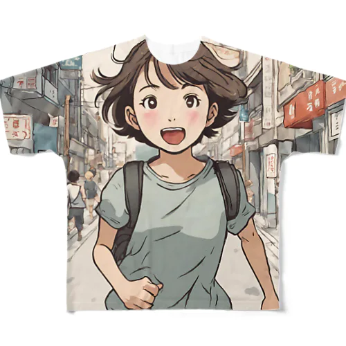 走る元気な女の子 All-Over Print T-Shirt