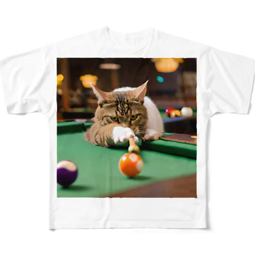 ネコのビリヤード フルグラフィックTシャツ