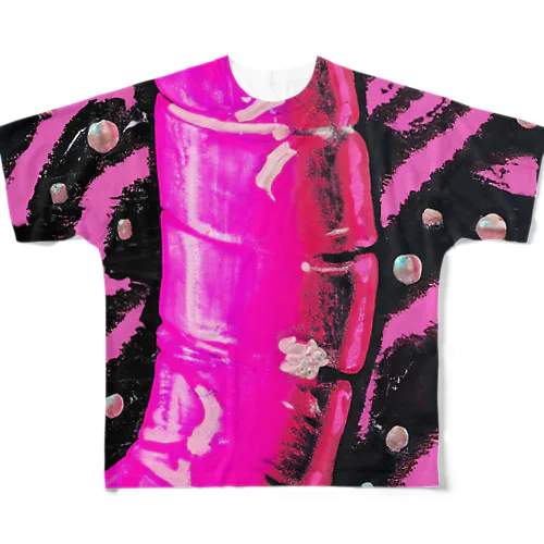ピンクソーセージと真珠のマリアージュ フルグラフィックTシャツ