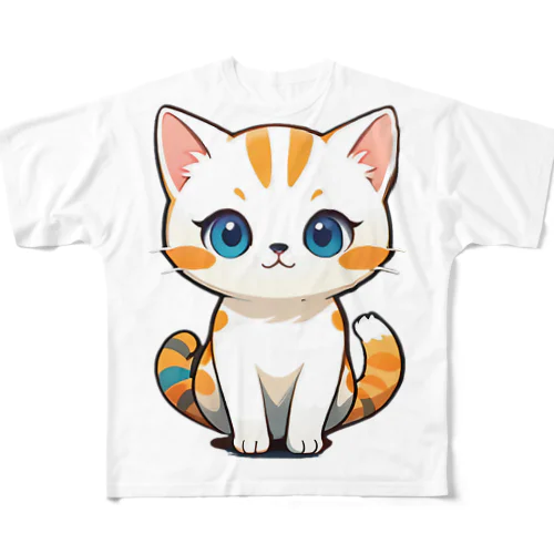 ふんわり癒しのモフモフ猫 フルグラフィックTシャツ