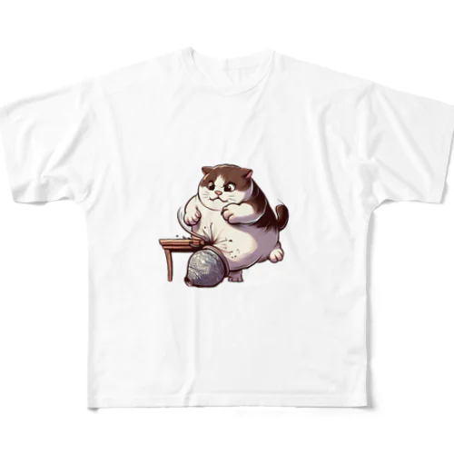 怒っている太った猫 フルグラフィックTシャツ