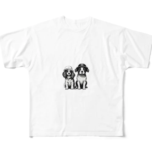 帽子を被った犬夫婦 All-Over Print T-Shirt