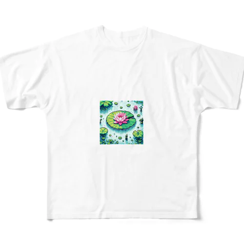 ハスの葉と花びら All-Over Print T-Shirt
