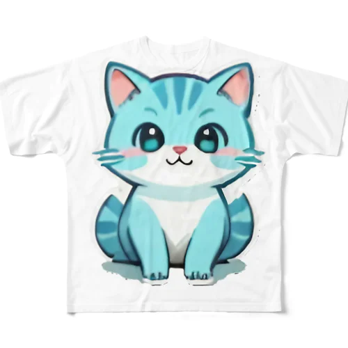 癒しのブルー猫グッズで、毎日を彩ろう フルグラフィックTシャツ