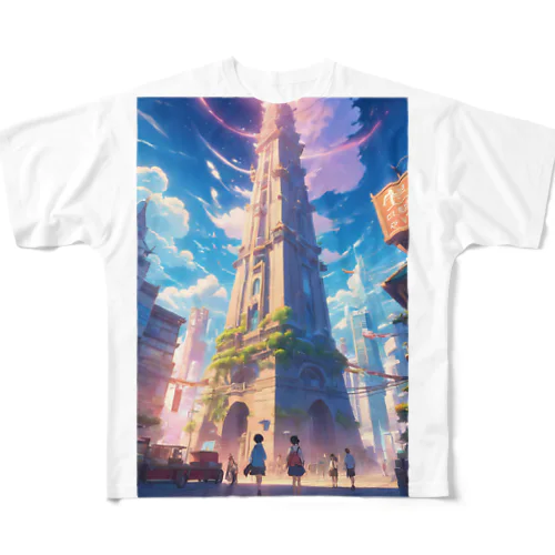 空高くそびえ立つ塔 All-Over Print T-Shirt