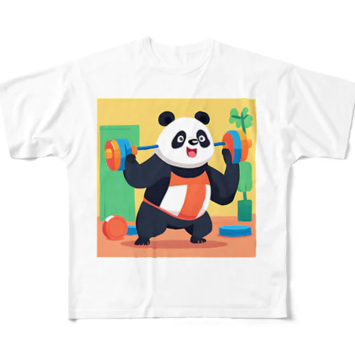 筋トレをするパンダイラストのグッズ フルグラフィックTシャツ