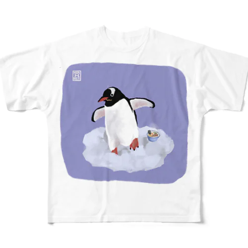 ラーメン食い逃げペンギン フルグラフィックTシャツ