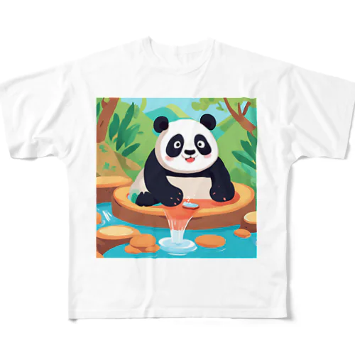 温泉を楽しむパンダイラストのグッズ フルグラフィックTシャツ