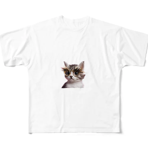 おしゃれまつげメガネ猫ちゃん フルグラフィックTシャツ