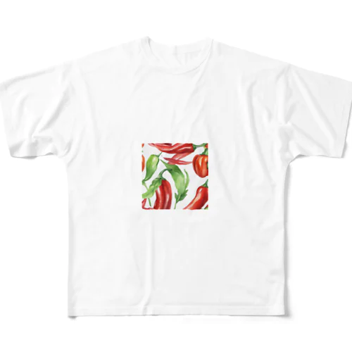 水彩グラフィック　チリペッパー All-Over Print T-Shirt