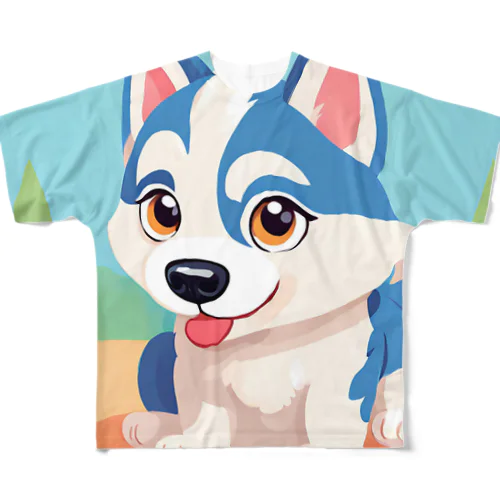 かわいいハスキーの子犬のイラストグッズA フルグラフィックTシャツ