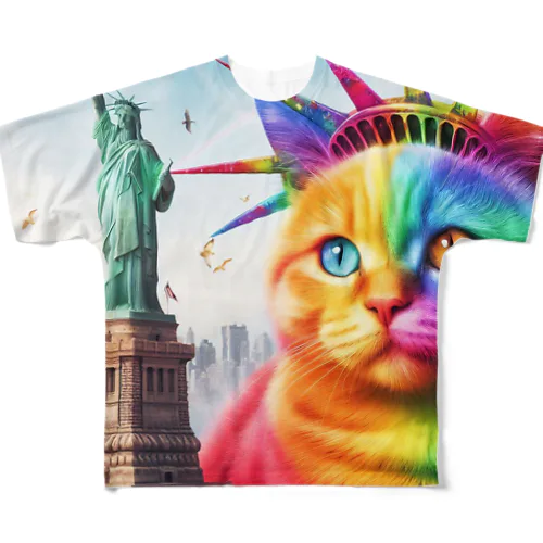 自由の女神とカラフルキャット All-Over Print T-Shirt