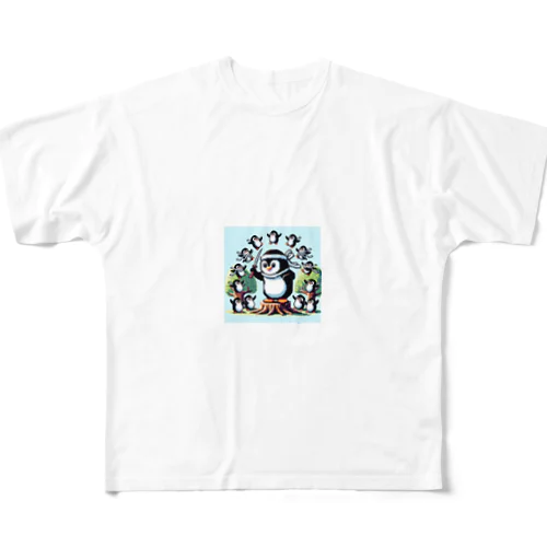 ドット忍者ペンギンB フルグラフィックTシャツ