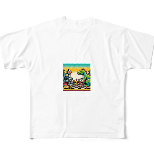 ドットロボットと恐竜のチェスゲームA All-Over Print T-Shirt