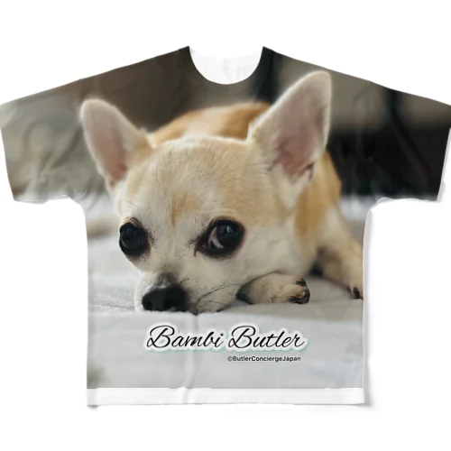 世界初！本物の犬執事・ドッグバトラーのバンビ君 フルグラフィックTシャツ