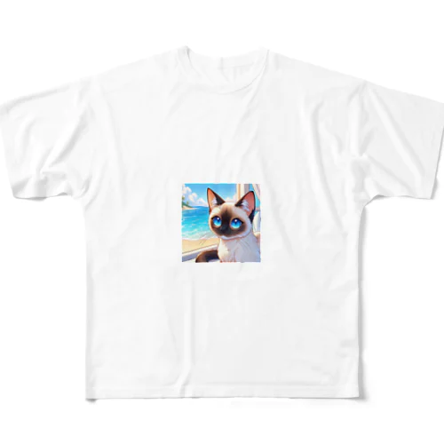 シャム猫のサファイヤ海に輝く All-Over Print T-Shirt