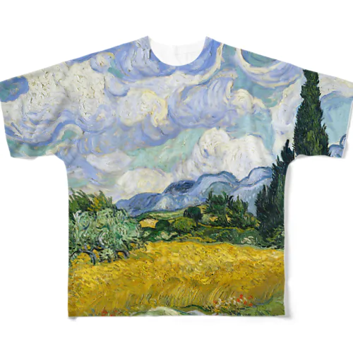 ゴッホ「糸杉のある麦畑」　フィンセント・ファン・ゴッホの絵画【名画】 All-Over Print T-Shirt