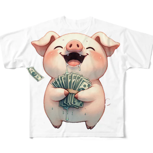 資本主義の豚「お金大好き」 All-Over Print T-Shirt