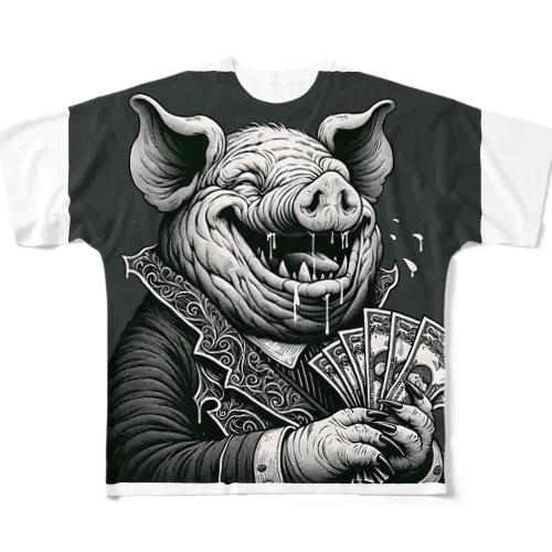 お金大好き！　資本主義の豚 All-Over Print T-Shirt