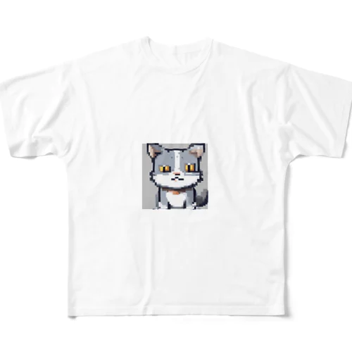 ドット絵ハイイロネコ フルグラフィックTシャツ