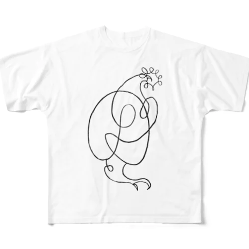 一筆bird_1 フルグラフィックTシャツ