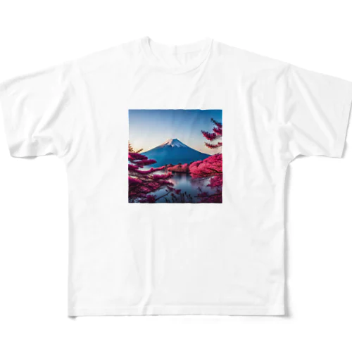 富士山と紅葉、そして湖のグッズ フルグラフィックTシャツ