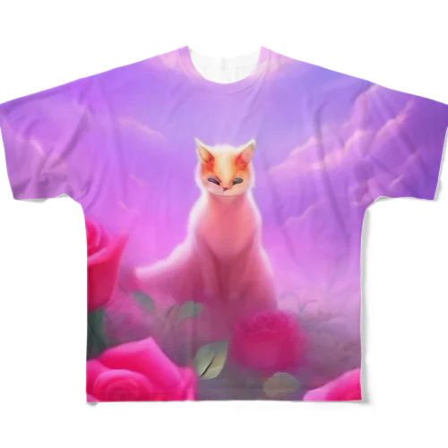 薔薇を嗜む猫 フルグラフィックTシャツ