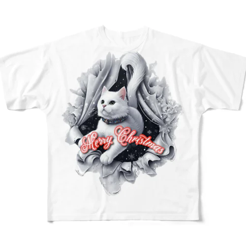 飛び出す！白猫　クリスマスver All-Over Print T-Shirt