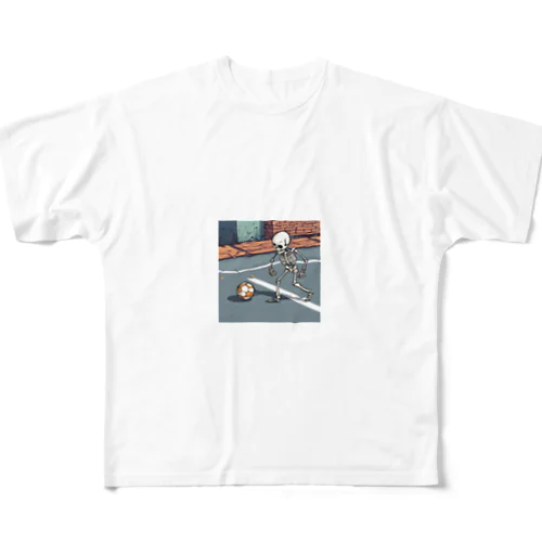 ストリートサッカーするスケルトン フルグラフィックTシャツ
