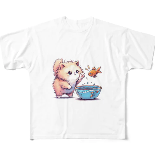 ねこときんぎょ All-Over Print T-Shirt