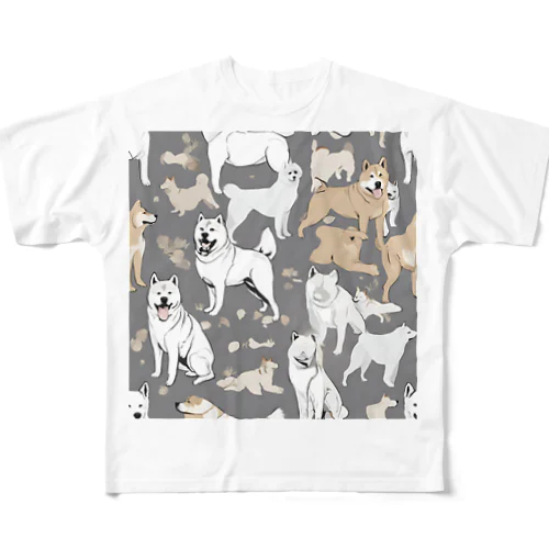 秋田犬３ フルグラフィックTシャツ
