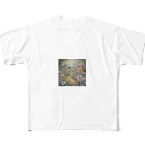 蜂と花のイラストグッズ All-Over Print T-Shirt