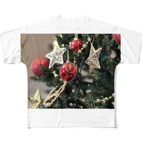 クリスマスツリーの飾り フルグラフィックTシャツ