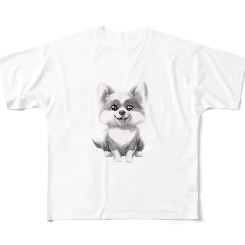 飼い主を待っている犬 フルグラフィックTシャツ