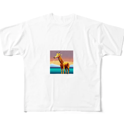 ドット絵キリン フルグラフィックTシャツ