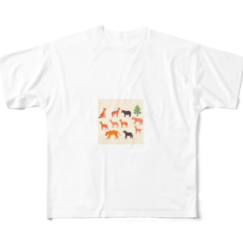 ゆるくてかわいい動物の群れ All-Over Print T-Shirt