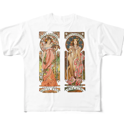 モエ・エ・シャンドン by Alfons Mucha All-Over Print T-Shirt