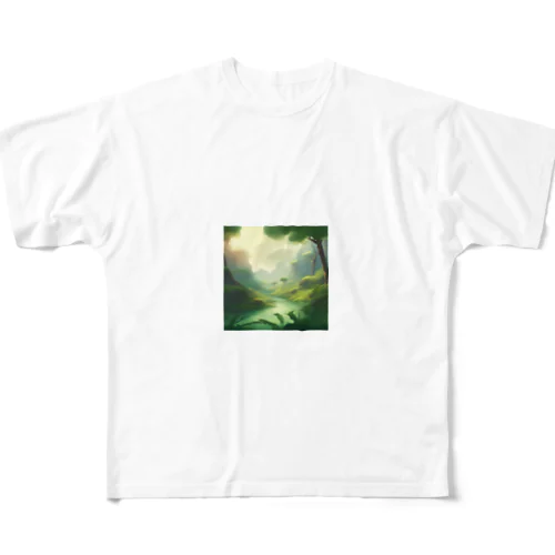  幻想の森 グリーンウンダー アートプリント All-Over Print T-Shirt