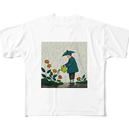 雨でも水やりおじさん フルグラフィックTシャツ