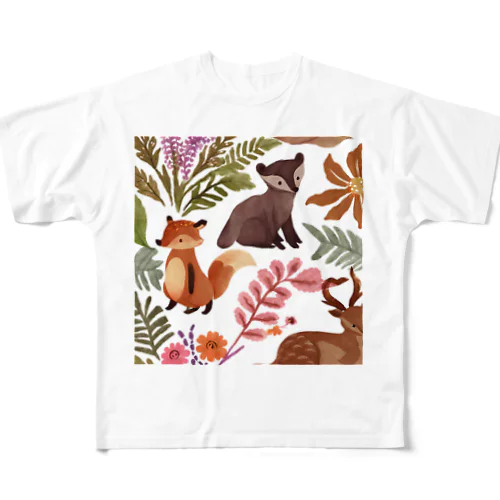 森の愉快などうぶつたち All-Over Print T-Shirt