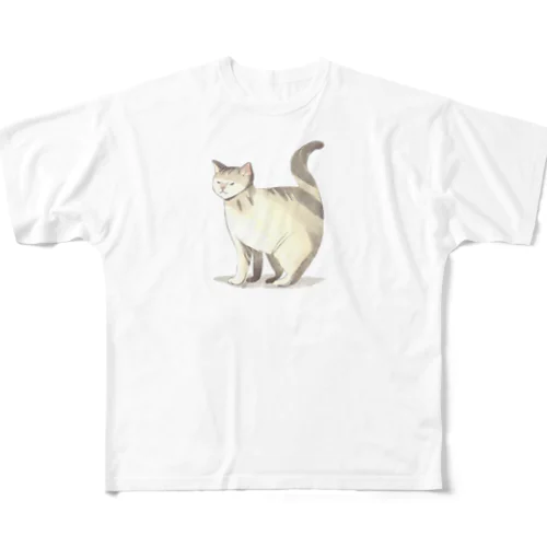 振り向き猫さん フルグラフィックTシャツ