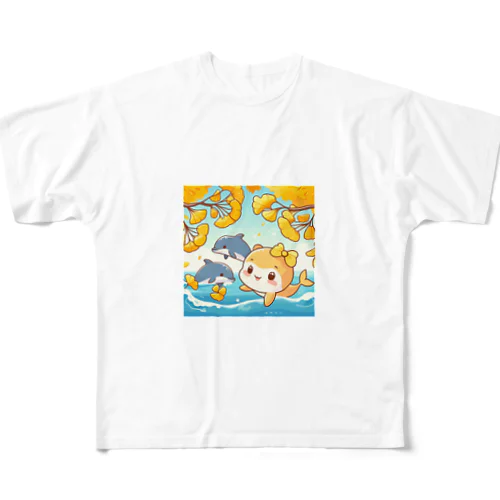 イチョウとかわいい海のいきものたちシリーズ① フルグラフィックTシャツ