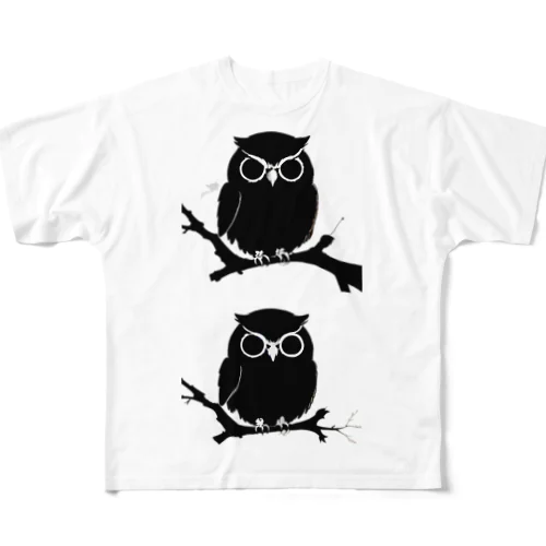 フクロウシルエット フルグラフィックTシャツ