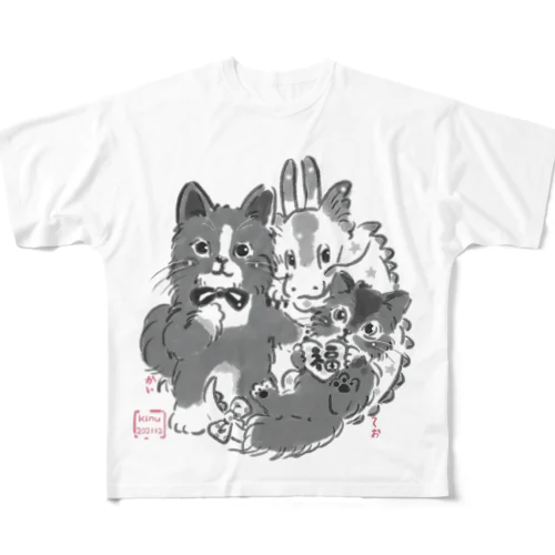 干支デザイン　カイくんとテオくん All-Over Print T-Shirt