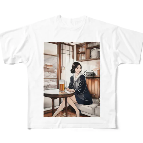 日本人女性冬ビール All-Over Print T-Shirt