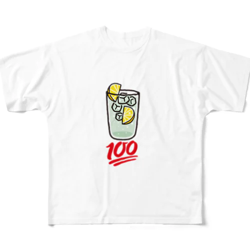 レモンサワー100点 大きいロゴ フルグラフィックTシャツ
