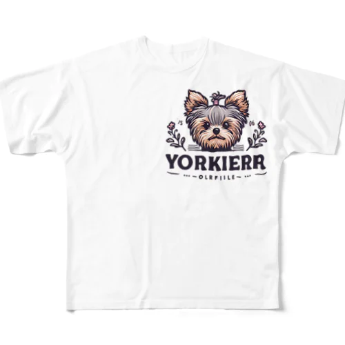 かわいいヨークシャテリアのロゴ入りグッズ フルグラフィックTシャツ