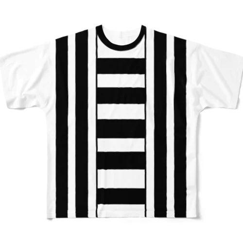 縦横ストライプ白 All-Over Print T-Shirt