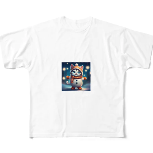 雪だるにゃん All-Over Print T-Shirt